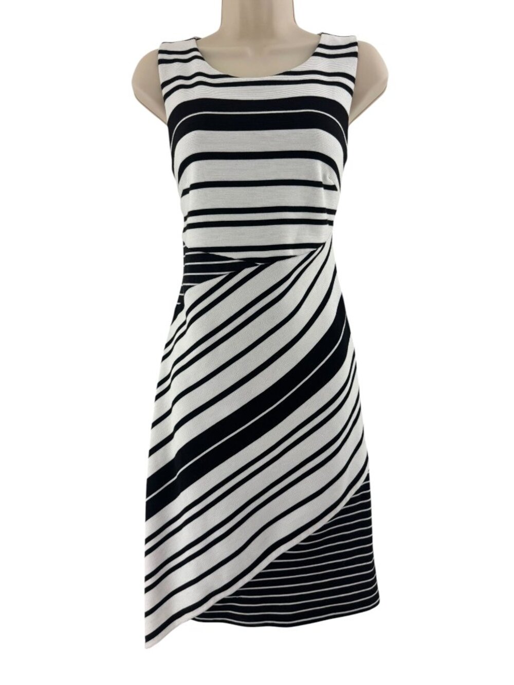 INC International Concepts Black White Striped Asymmetric Sheath Dress Size M